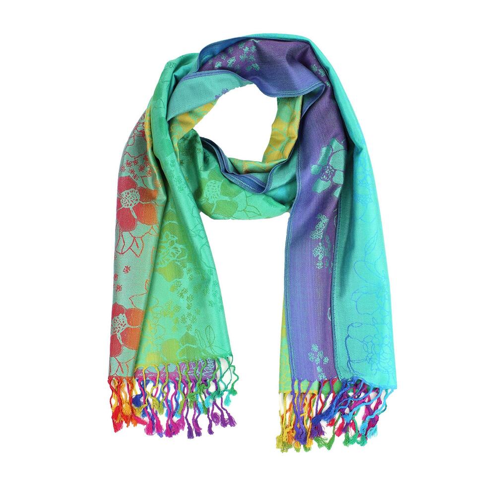 4122 Rainbow Pashmina Colorful Silky Tropical Colorful Exotic Pashmina Wrap